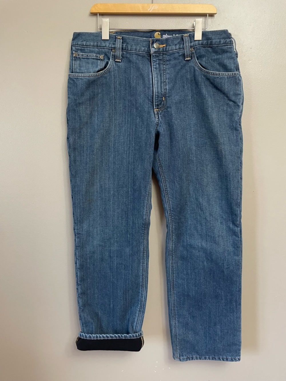 Carhartt Mens Blue Fleece Lined Relaxed Fit Denim Jeans 36x30